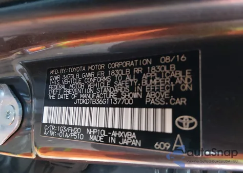 2016 Toyota Prius C One from USA, damaged, VIN JTDKDTB36G1137700